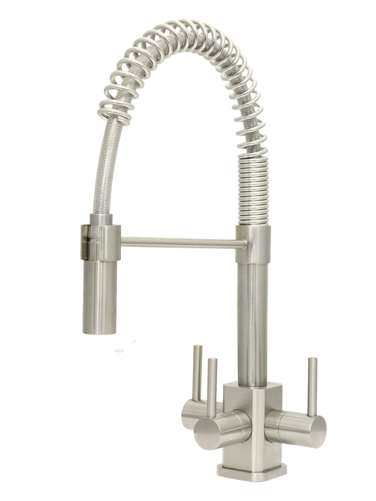 Milano SQ 3 Lever Triflow Filter Tap Brushed Steel Square Body