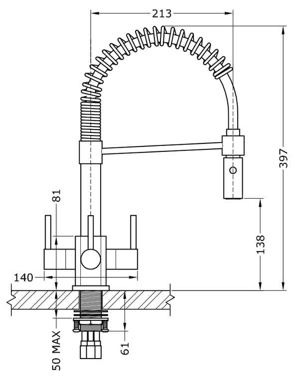Milano 2 Hebel aus gebürstetem Stahl Triflow