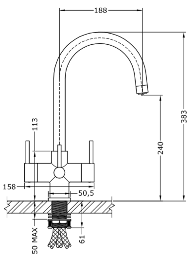 Verona 3-Hebel-Doppelfluss-Chrom - Wasserfilter Männer