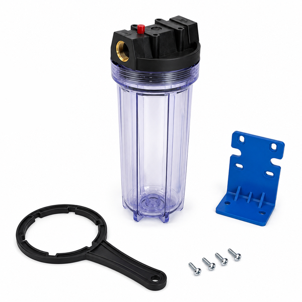 10” Water Filter Housing 3/4” Ports (Blue or Clear Bowl with Brass Ports)